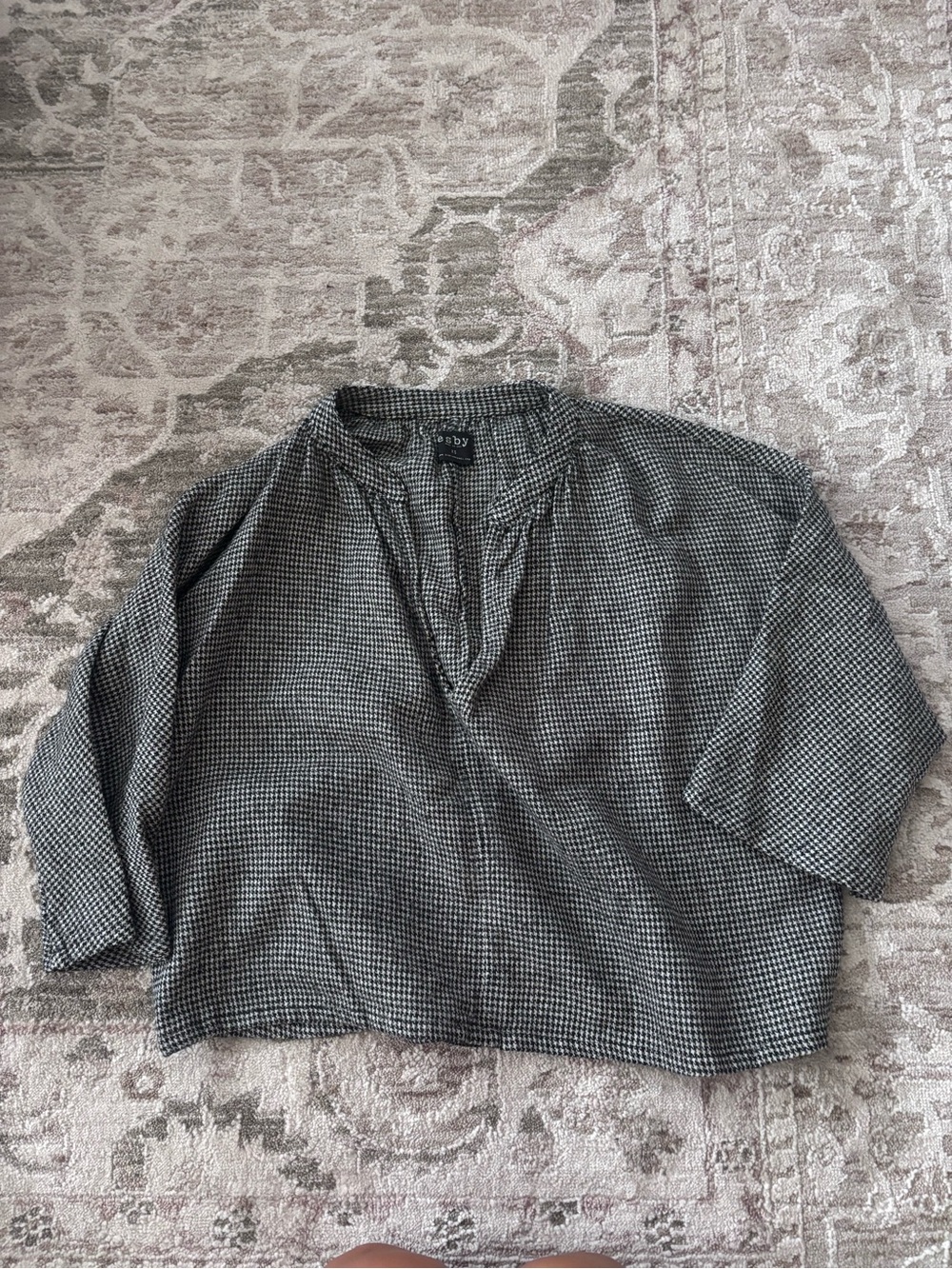 esby apparel Grey Checked Wool & Linen Cropped Blouse